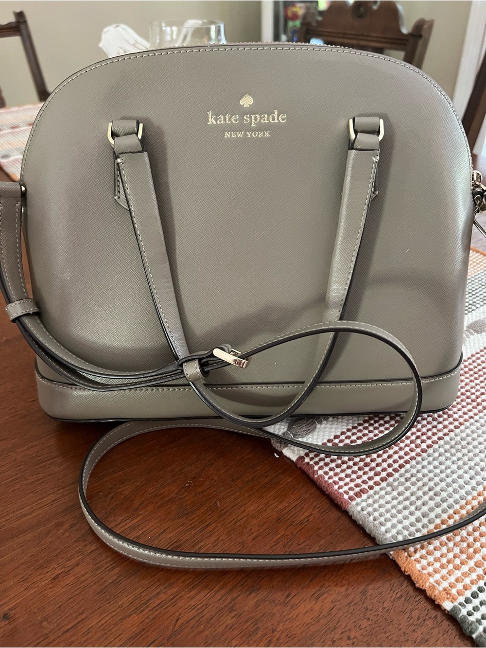 kate spade Gray Saffiano Dome Crossbody Satchel